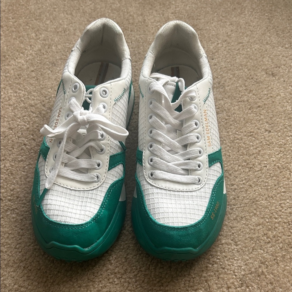Sam Edelman SE-1980 White and Green Sneakers